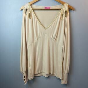 BCBG Girls Beige Gold Trim Long sleeve Blouse Size Medium